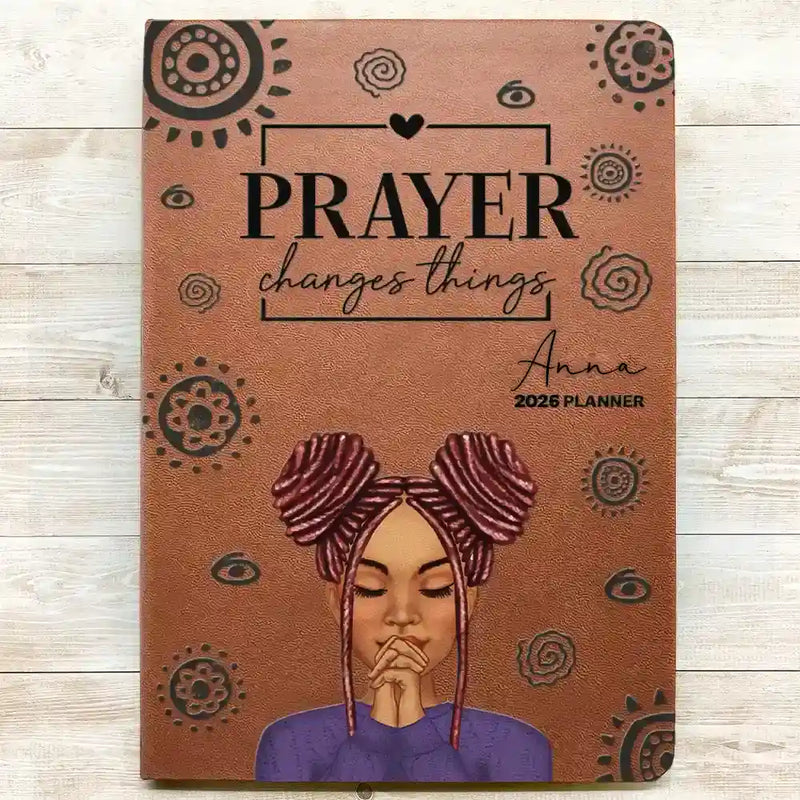Prayer Changes Things Afro - Personalized Leather Journal