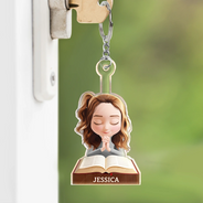 Christian,Gift For Women,Gift For Yourself - Praying Woman Girl With Open Bible - Personalized Acrylic Keychain