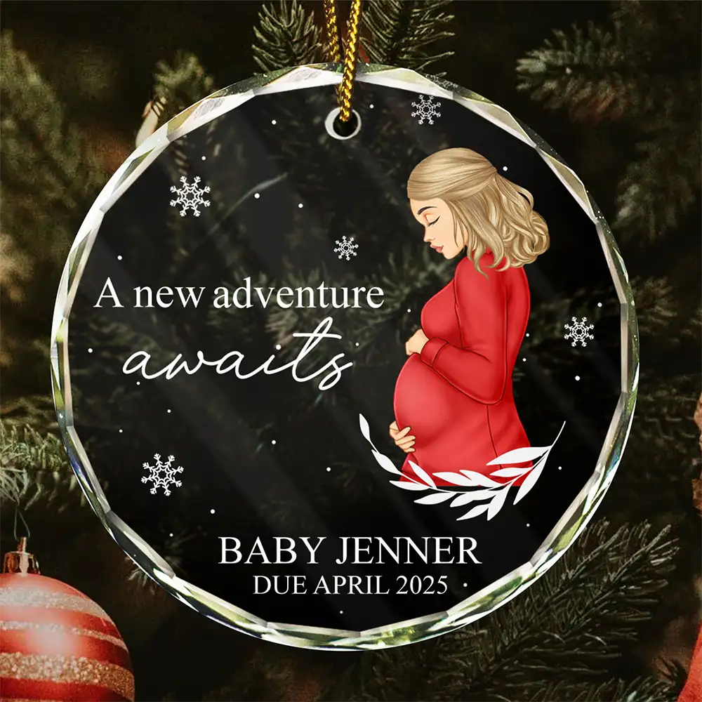 Pregnant Mom A New Adventure Awaits - Personalized Circle Glass Ornament