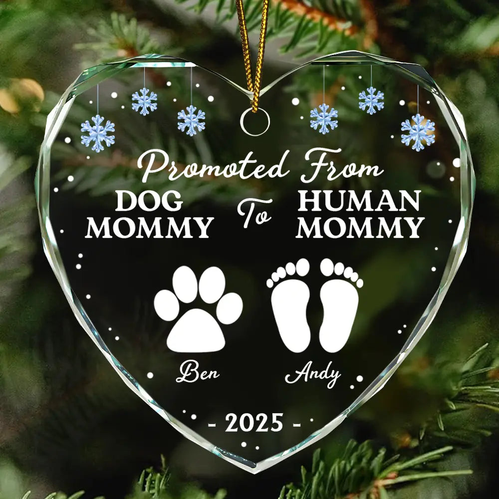 Promoted From Dog Cat Mommy To Human Mommy - Personalized Heart Shaped Glass Ornament