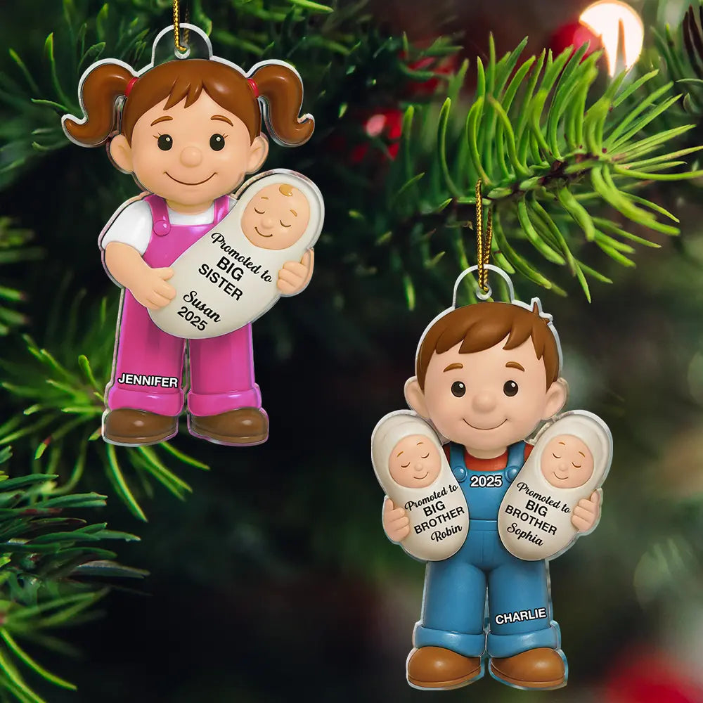 Promoted To Big Sister Big Brother - Personalized Custom Shaped Acrylic Ornament