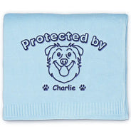 New Dad, New baby, New Mom, Love, Pet Lovers, Dog Lovers - Protected By Dogs - Personalized Embroidered Knitted Baby Blanket