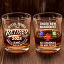 Retirement,Gift For Father,Gift For Grandpa,Non-Eng,Icon,Humorous - Proud Member Of The Retired Club Under New Management - Personalized Whiskey Glass