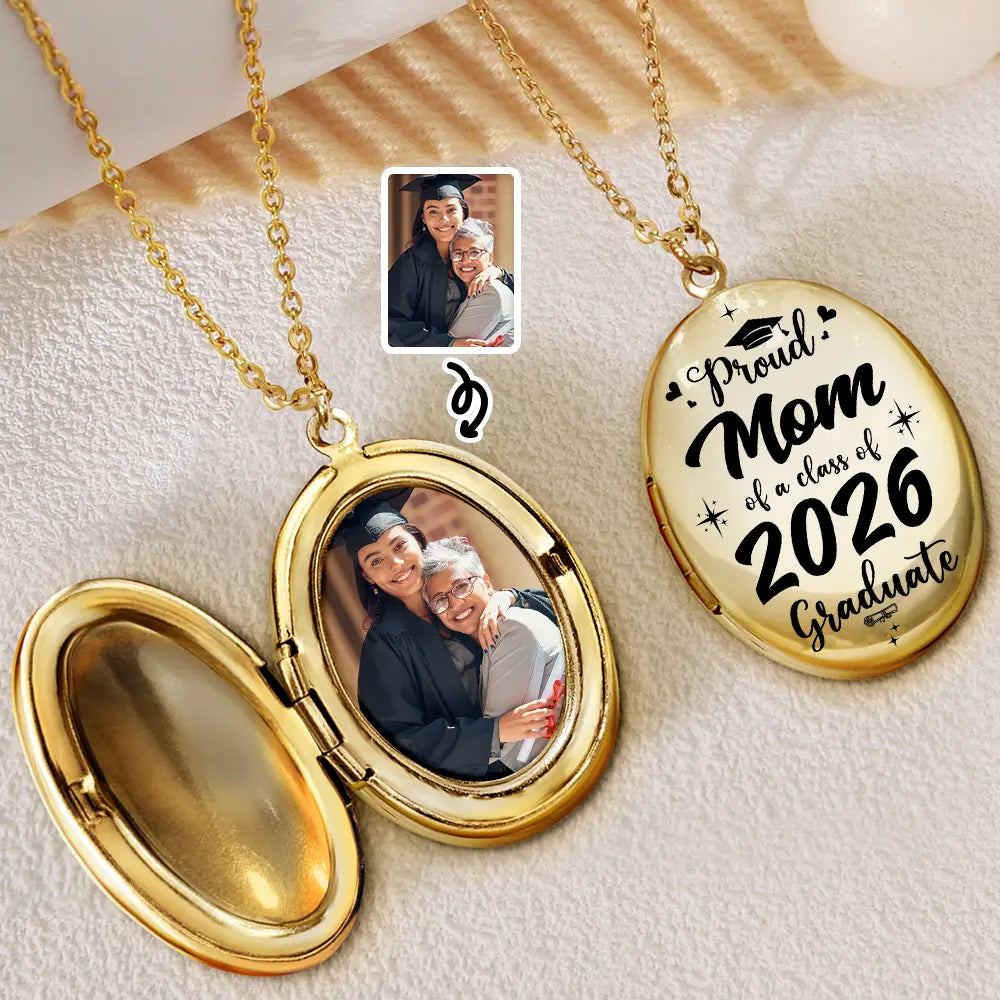 Custom Photo Proud Mom Dad Grandma Of Graduate - Personalized Locket Necklace