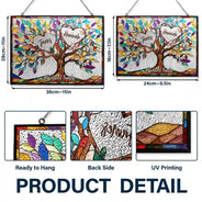 Family,Gift For Mother,Gift For Father,Gift For Grandma,Gift For Grandpa,Grandma - Grandkids,Grandpa - Grandkids,Non-Eng,Icon,Grateful - Family Unbreakable Bond Tree Of Life - Personalized Horizontal Stained Glass Suncatcher