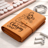 Custom Photo,Gift For Father,Dad - Children,Non-Eng,Photo - Pencil Sketch (Bold),Proud - Custom Photo Bold Sketch All Daddy's Charging Crap - Personalized Leather Cable Bag
