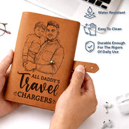 Custom Photo,Gift For Father,Dad - Children,Non-Eng,Photo - Pencil Sketch (Bold),Proud - Custom Photo Bold Sketch All Daddy's Charging Crap - Personalized Leather Cable Bag