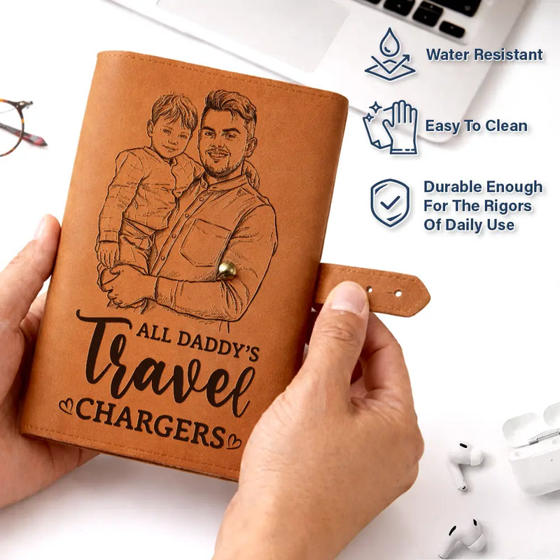 Custom Photo,Gift For Father,Dad - Children,Non-Eng,Photo - Pencil Sketch (Bold),Proud - Custom Photo Bold Sketch All Daddy's Charging Crap - Personalized Leather Cable Bag