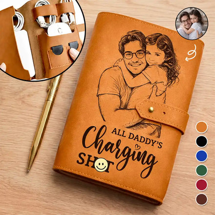 Custom Photo Bold Sketch All Daddy's Charging Crap - Personalized Leather Cable Bag