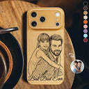 Custom Photo,Gift For Father,Dad - Children,Happy,Photo - Pencil Sketch (Bold),Proud - Custom Photo Bold Sketch Best Dad Ever I Love You - Personalized Leather Phone Case