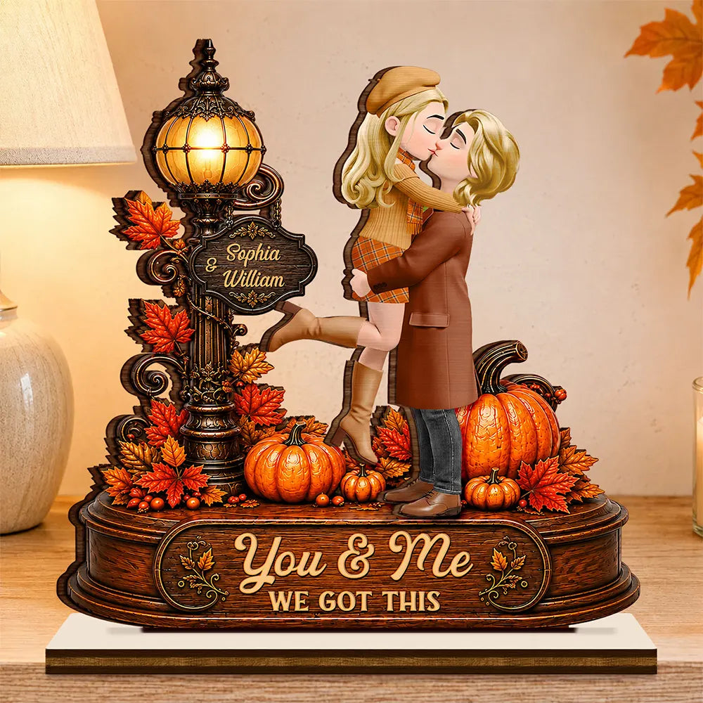 Autumn Flannel Standing Couple You And Me We Got This - Personalized Custom Shaped Wooden Plaque