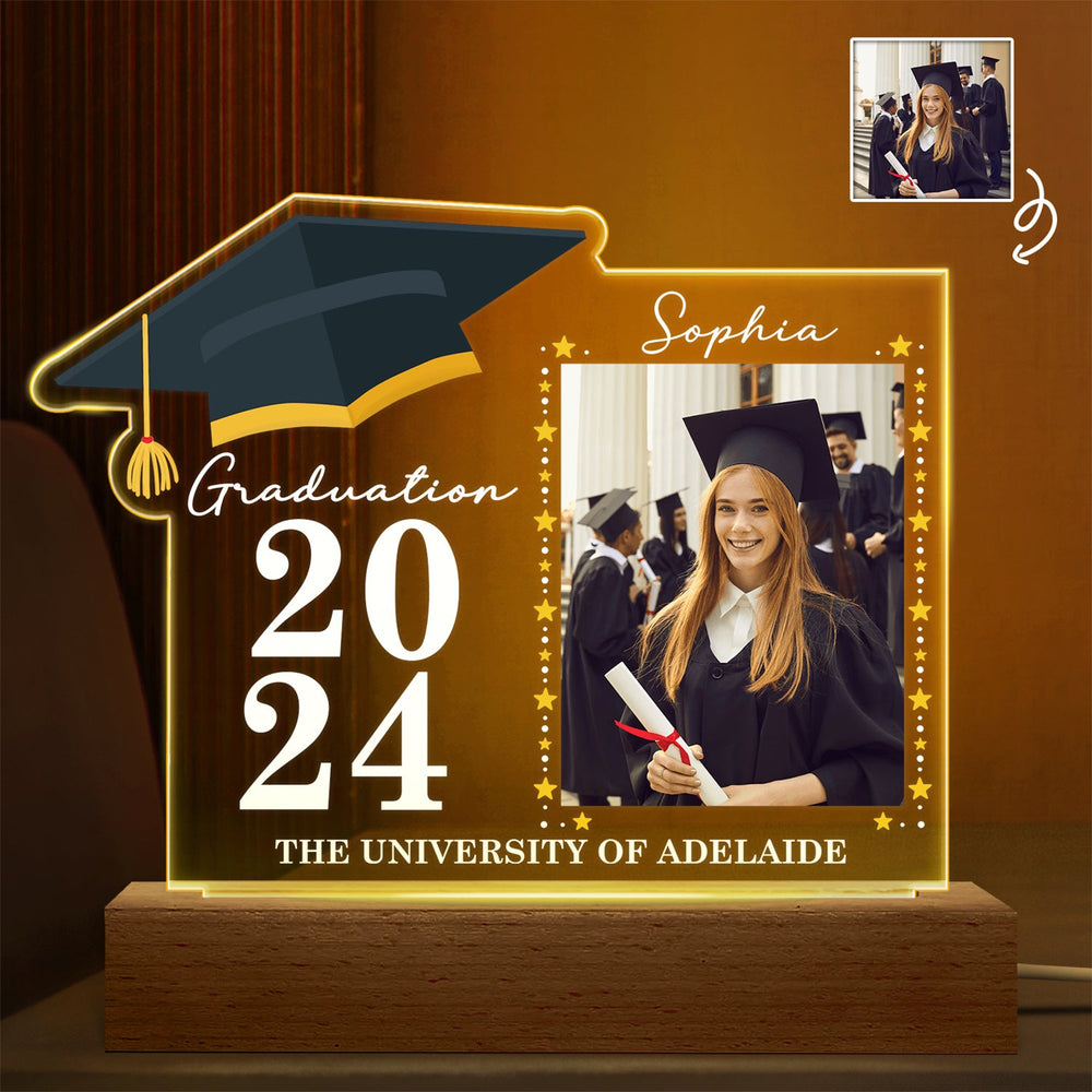 Custom Photo Graduation Celebration - Graduation Gift - Personalized 3D Led Light Wooden Base