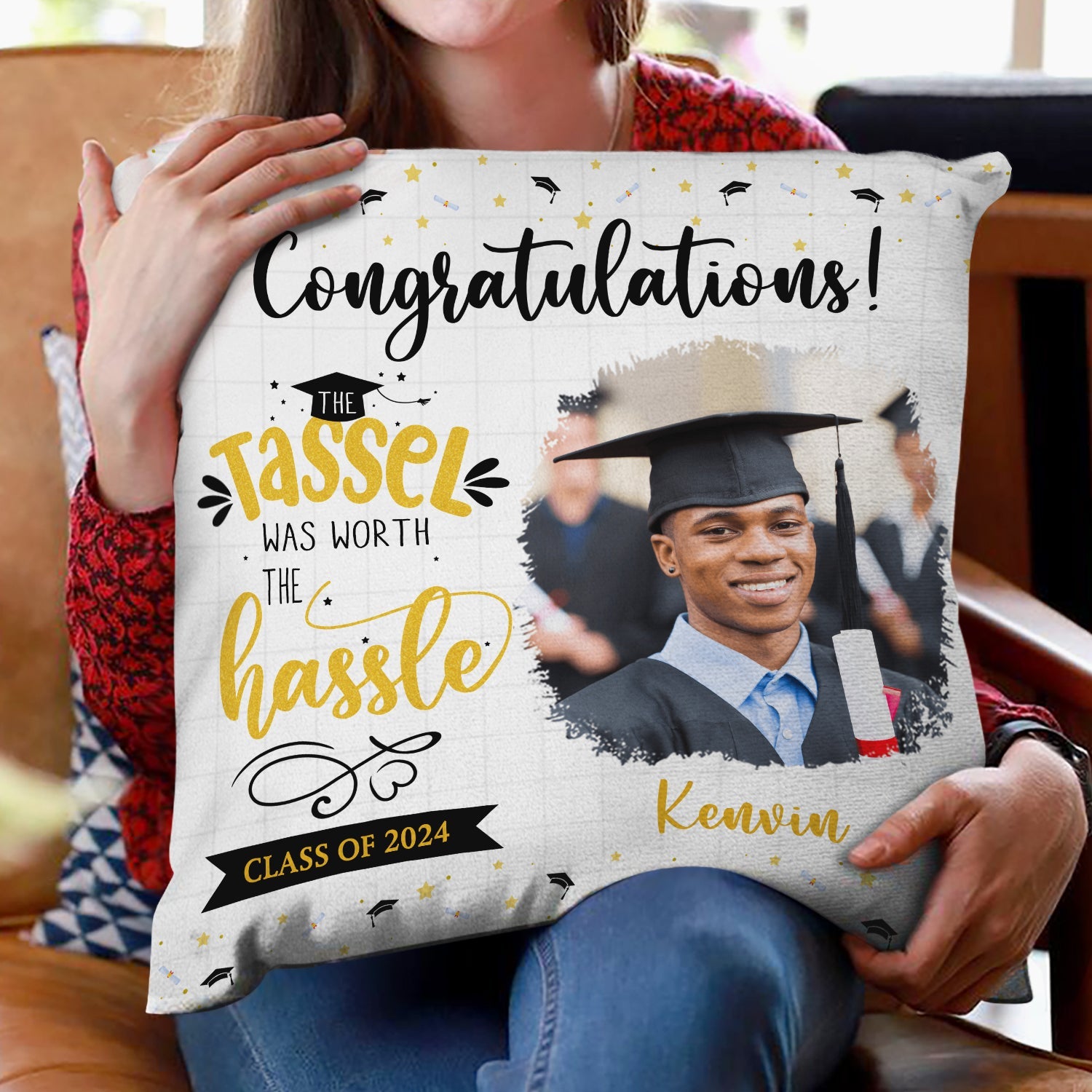 Custom Photo The Tassel Was Worth The Hassle - Graduation Gift - Personalized Pillow