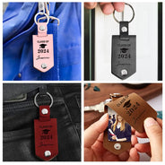 Custom Photo And So The Adventure Begins - Graduation Gift - Personalized Leather Photo Keychain