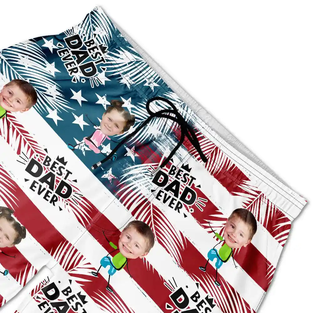 Custom Photo Best Dad Grandpa Ever - Personalized Unisex Beach Shorts
