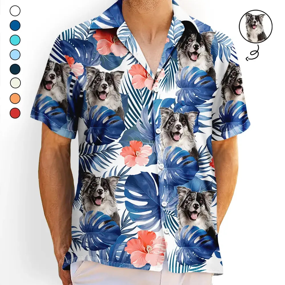 Custom Photo Tropical Leaves Funny Family Pet Face - Personalized Hawaiian Shirt