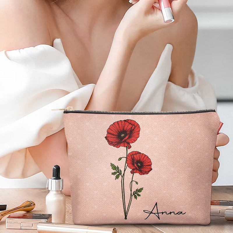 Birth Flower For Women - Personalized Cosmetic Bag