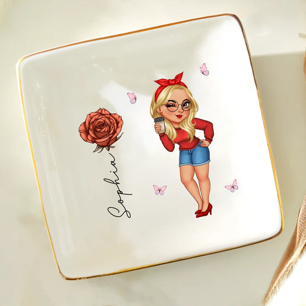 Girl With Birth Flowers - Personalized Ring Dish