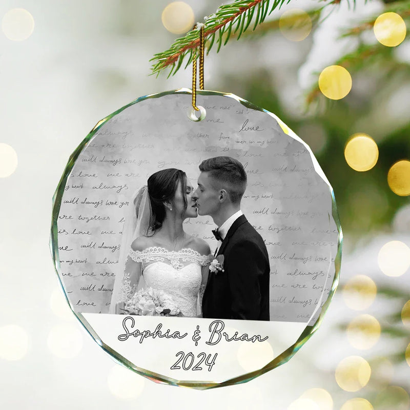 Custom Photo Anniversary Couples - Personalized Circle Glass Ornament