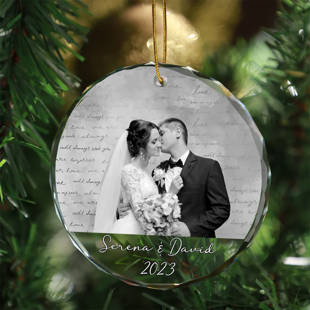 Custom Photo Anniversary Couples - Personalized Circle Glass Ornament