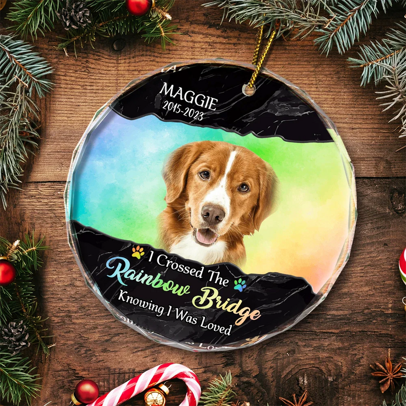 Custom Photo I Crossed The Rainbow Bridge Memorial - Personalized Circle Glass Ornament