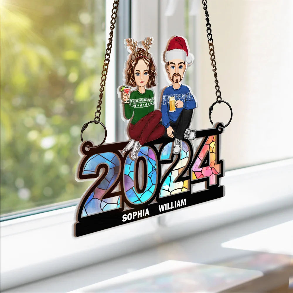 Family Sitting 2024 - Personalized Window Hanging Suncatcher Ornament