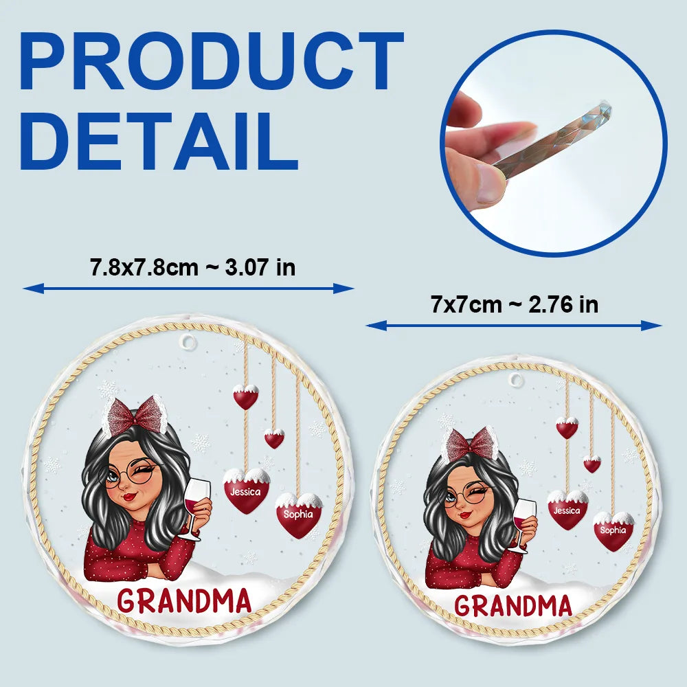 Snowman Grandma Mom - Personalized Circle Glass Ornament