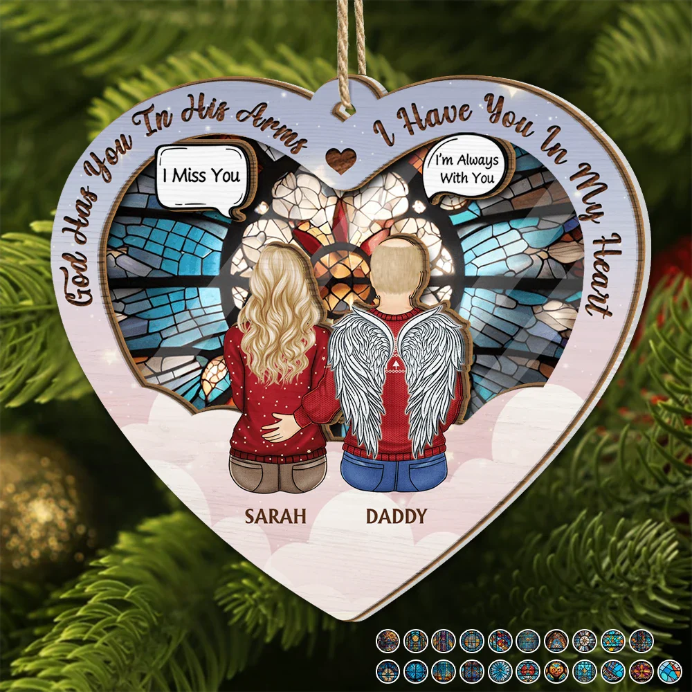 God Has You In His Arms Memorial Christmas - Personalized Suncatcher Ornament