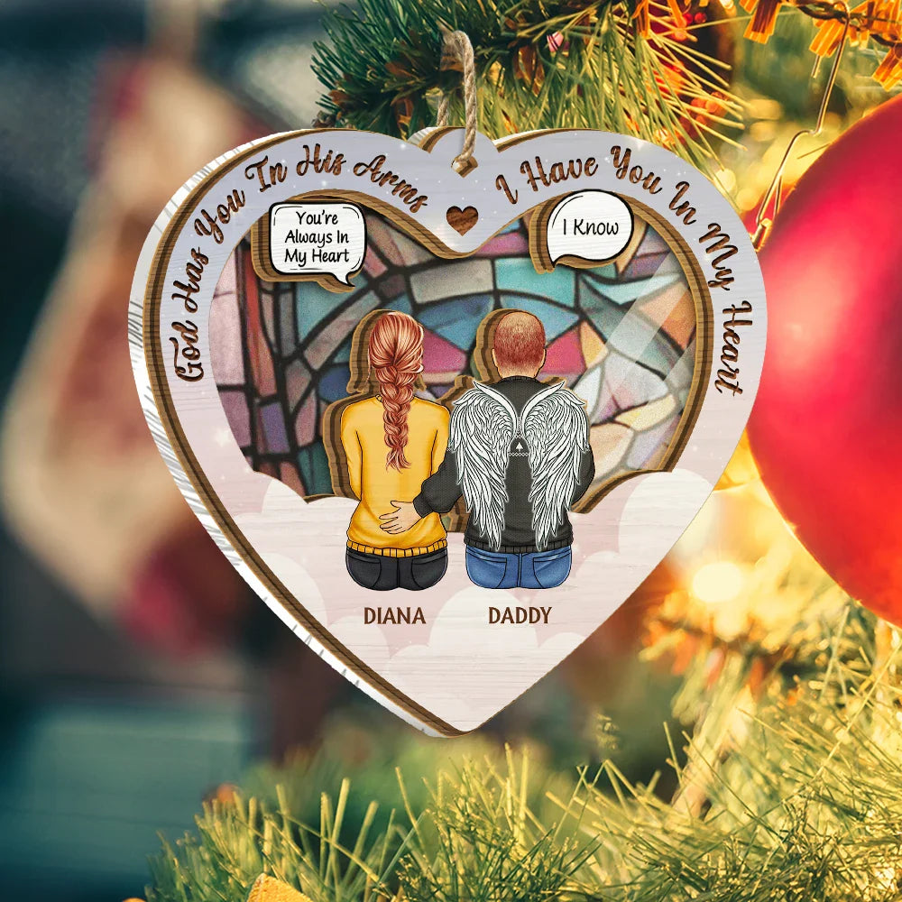 God Has You In His Arms Memorial Christmas - Personalized Suncatcher Ornament