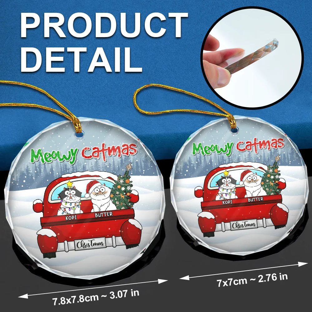 Meowy Catmas Christmas - Personalized Circle Glass Ornament