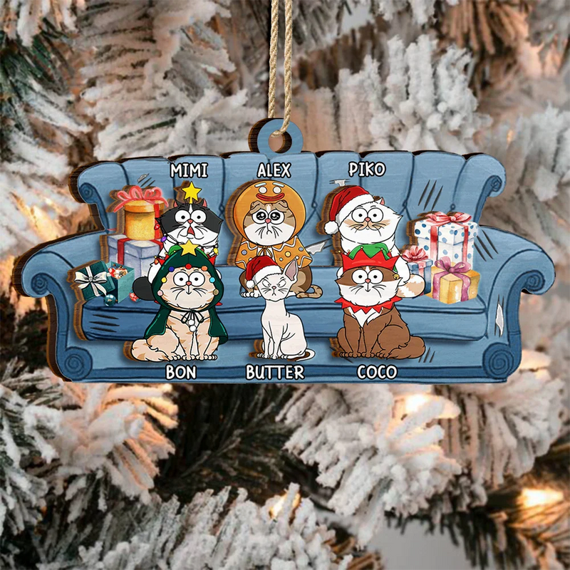 Funny Christmas Cat - Personalized 2-Layered Wooden Ornament
