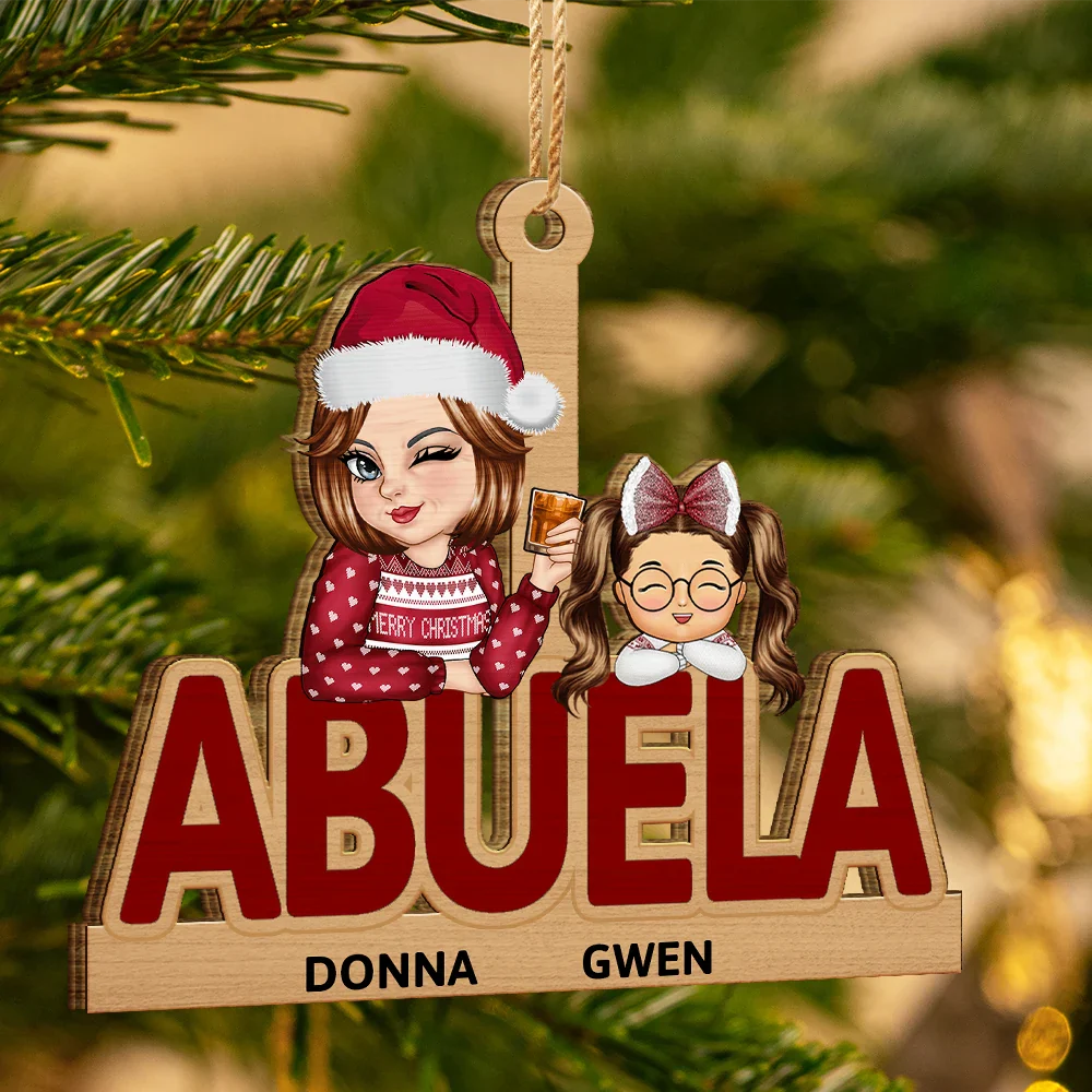 Grandma & Grandkids Christmas - Personalized Wooden Cutout Ornament