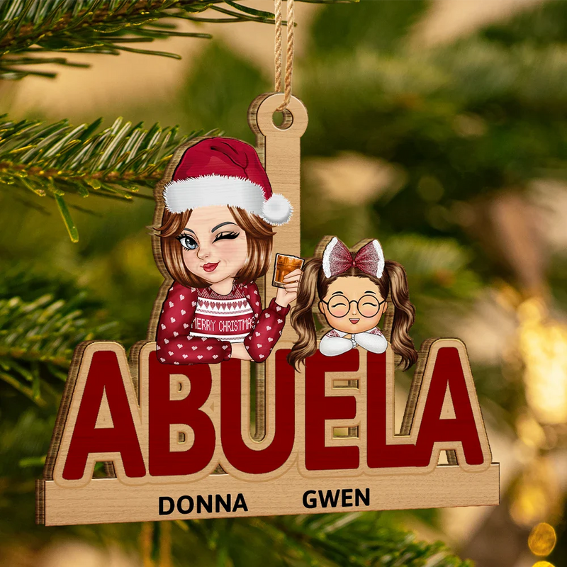 Grandma & Grandkids Christmas - Personalized Wooden Cutout Ornament