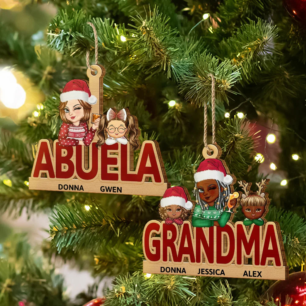 Grandma & Grandkids Christmas - Personalized Wooden Cutout Ornament