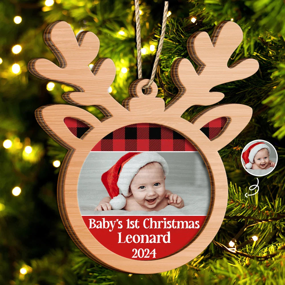 Custom Photo Baby's 1st Christmas - Personalized 2-Layered Wooden Ornament