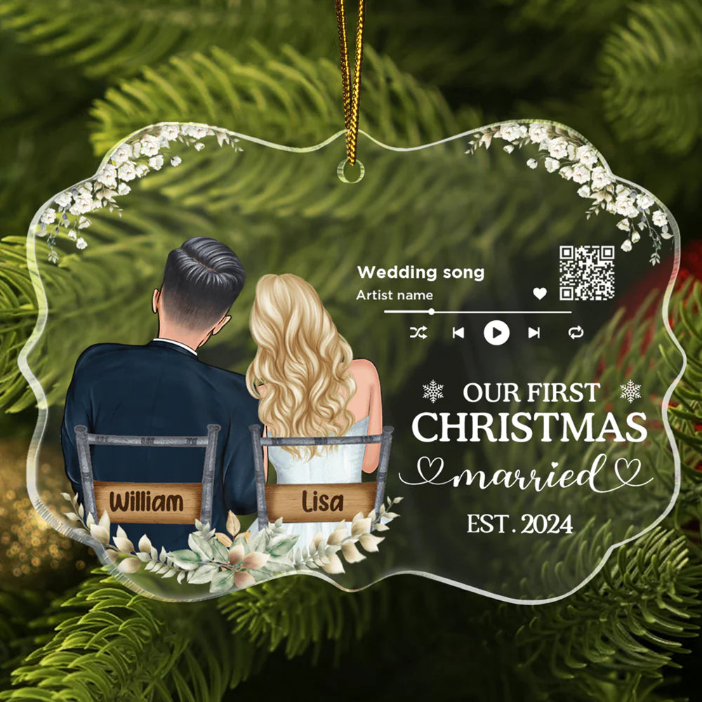 Song QR Code First Christmas Couples - Personalized Medallion Acrylic Ornament