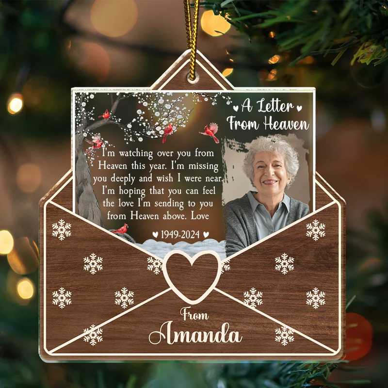 Christmas,Custom Photo,Memorial - Custom Photo Letter From Heaven Memorial Christmas - Personalized Custom Shaped Acrylic Ornament