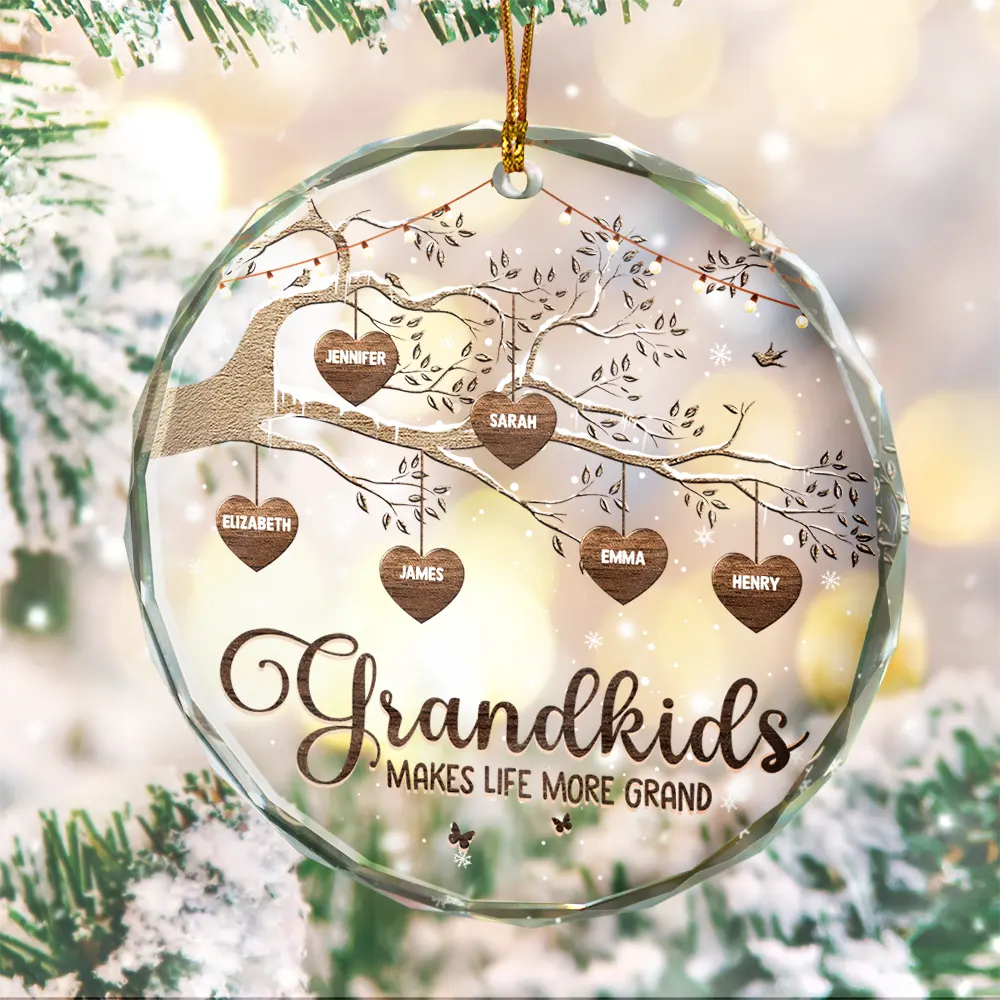 Grandchildren Make Life More Grand - Personalized Circle Glass Ornament