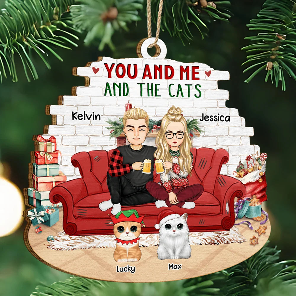 You And Me And The Cats Big Eyes Christmas - Personalized Custom Shaped Wooden Ornament