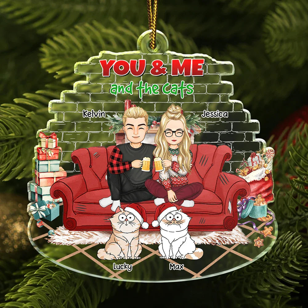 You And Me And The Cats Couple Christmas - Personalized Custom Shaped Acrylic Ornament