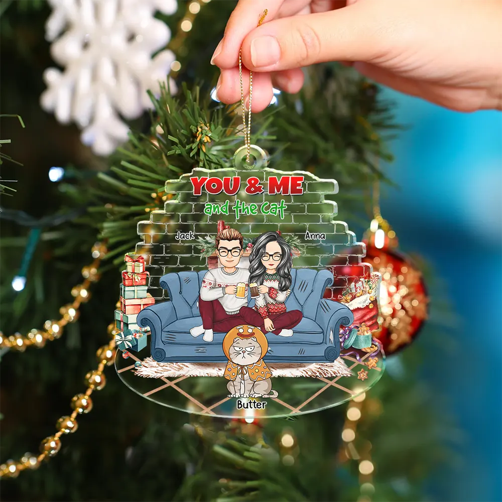 Cat Couple, Cat Lovers - You And Me And The Cats Couple Christmas - Personalized Custom Shaped Acrylic Ornament