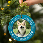 Pet Lovers - Custom Photo First Christmas Pet Lovers - Personalized Circle Ceramic Ornament
