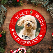 Pet Lovers - Custom Photo First Christmas Pet Lovers - Personalized Circle Ceramic Ornament