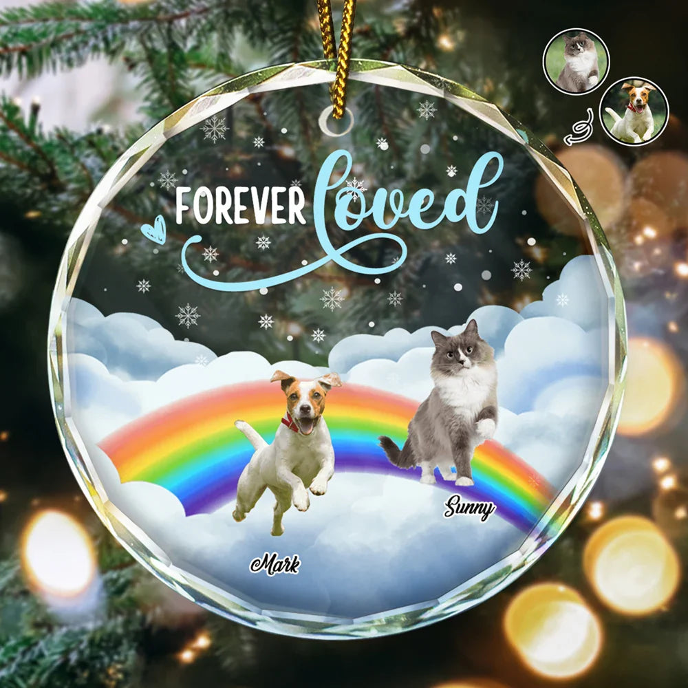 Custom Photo Forever Loved Ver 2 Pet Memorial - Personalized Circle Glass Ornament