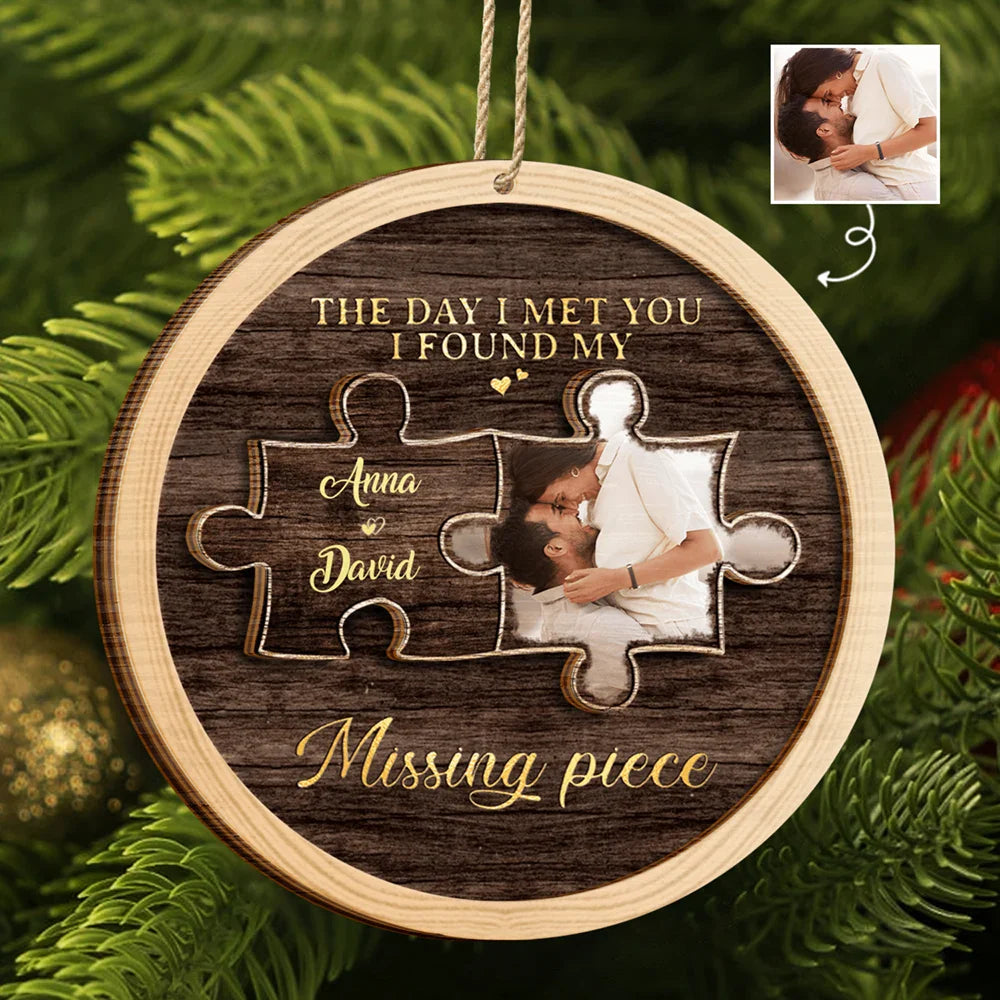 Custom Photo I Found My Missing Piece Couples - Personalized 2-Layered Wooden Ornament