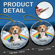 Memorial, Pet Lovers - Custom Photo Pet Face Rainbow Bridge - Personalized Circle Glass Ornament