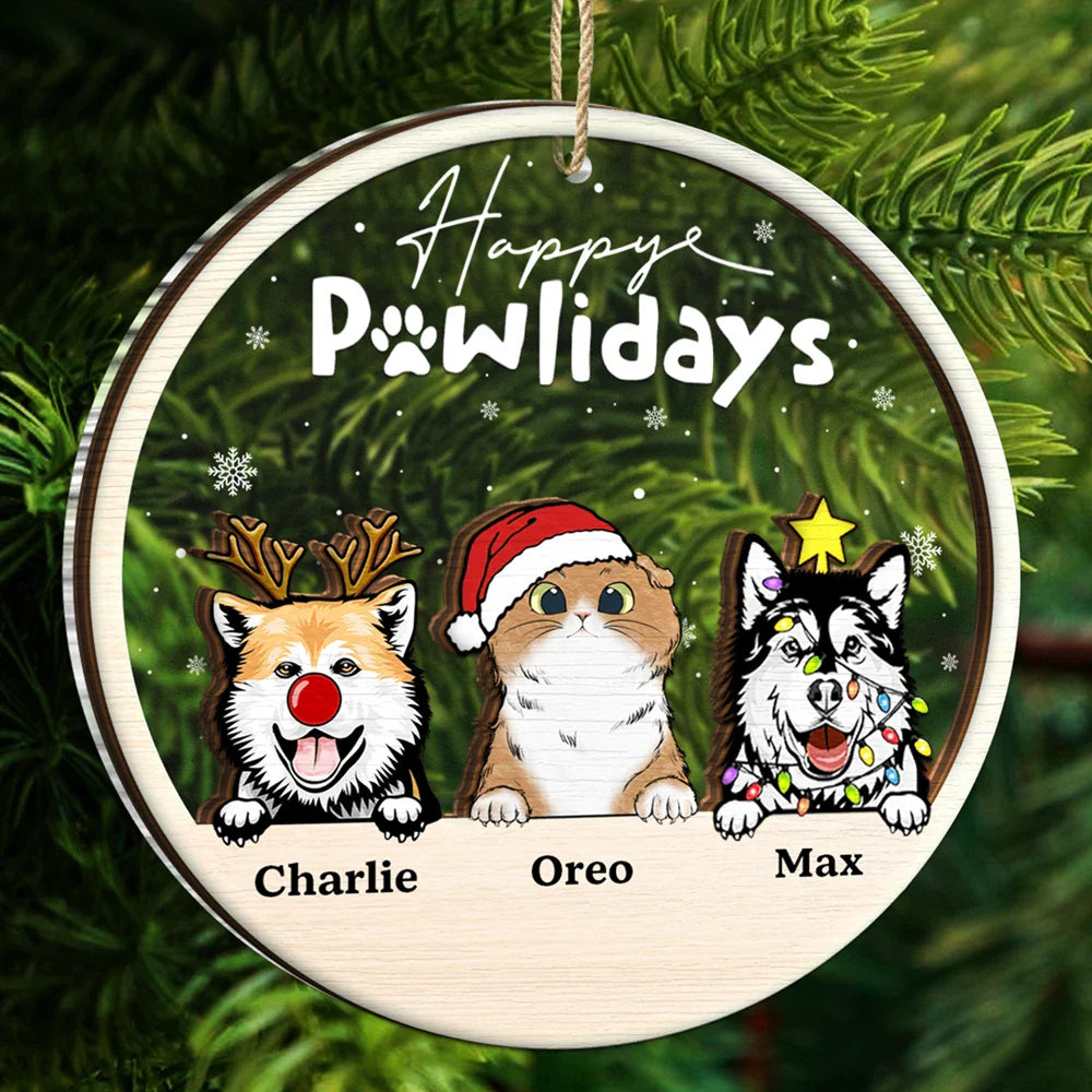 Happy Pawlidays - Personalized 2-Layered Mix Ornament