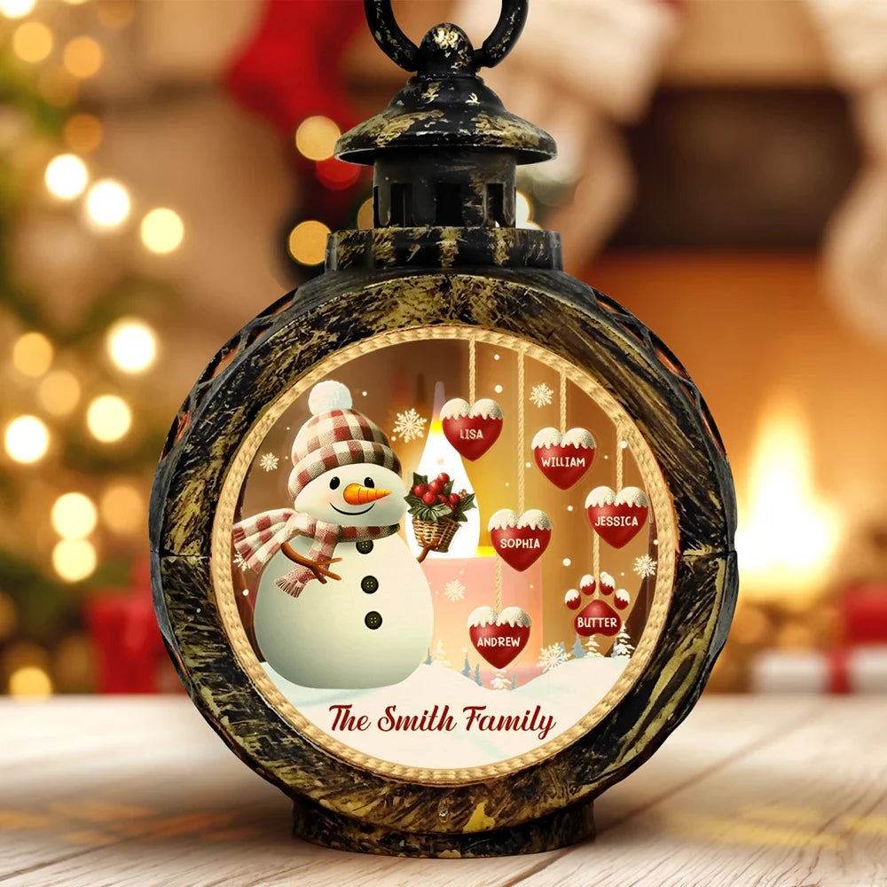 Snowman Family Kids Pets - Personalized Candlelight Lantern Ornament