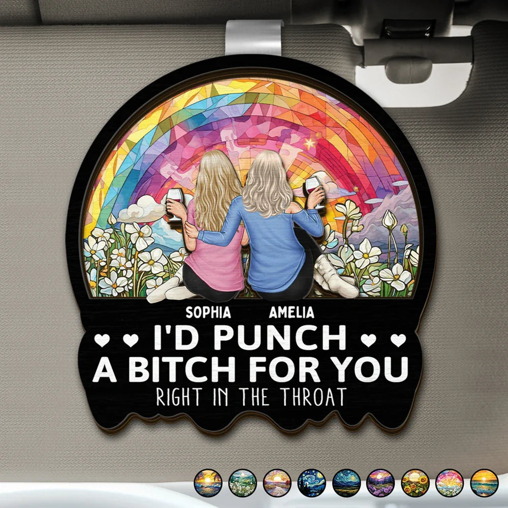 Gift For Bestie, Gifts For Colleagues, Gift For Sisters - Right In The Throat Besties Sisters - Personalized Custom Shaped Car Visor Clip