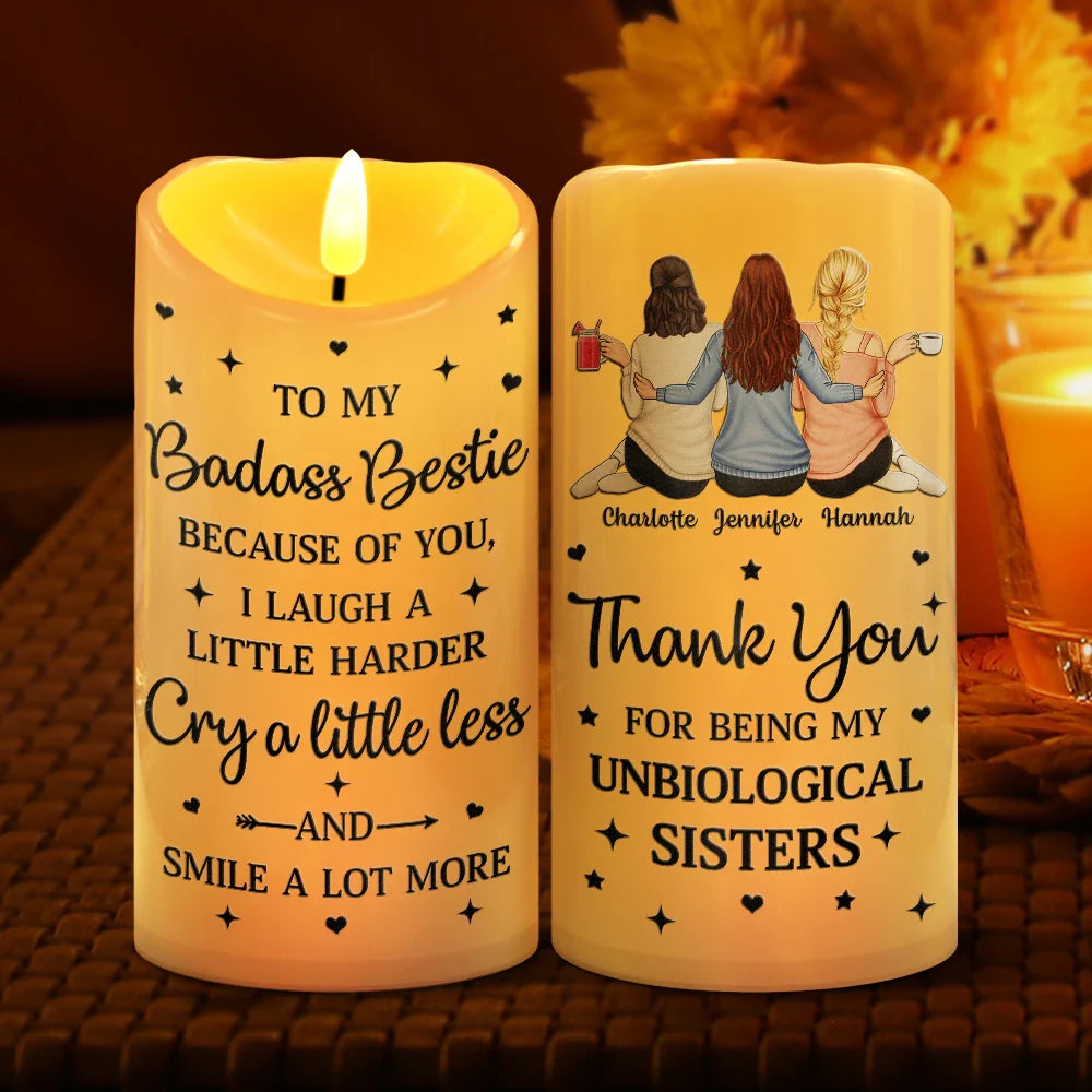 Gift For Bestie, Gift For Sisters - Thank You For Being My Unbiological Sisters - Personalized Flameless LED Candle
